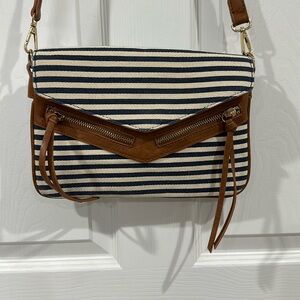 Leather and canvas striped purse